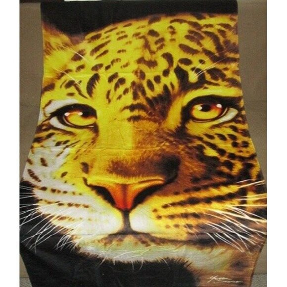 New Leopard Big Eyes Beach Bath Pool Towel Gift Animal Print Spots Cat Amur SOFT - Picture 2 of 2